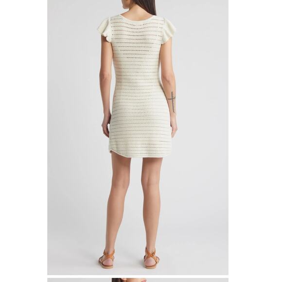 Treasure & Bond Flutter Sleeve Crochet Cream Linen Blend Sweater NEW Large - Picture 2 of 11